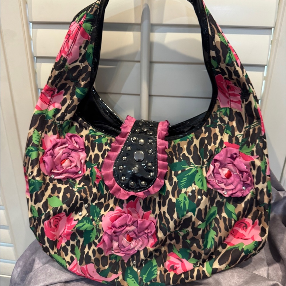Betsy‎ Johnson vintage Floral Leopard Print Women's Purse Hobo